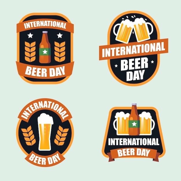 Vector gratuito colección de insignias del día internacional de la cerveza de diseño plano