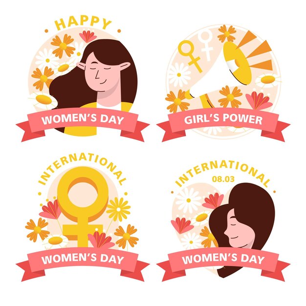 Vector gratuito colección de insignias del día internacional de la mujer dibujadas a mano