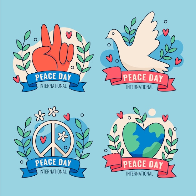 Colección de insignias del día internacional de la paz de diseño plano