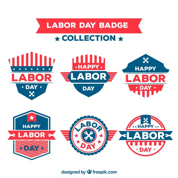 Colección de insignias de día laboral en estilo plano