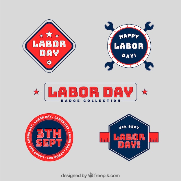 Colección de insignias de día laboral en estilo plano
