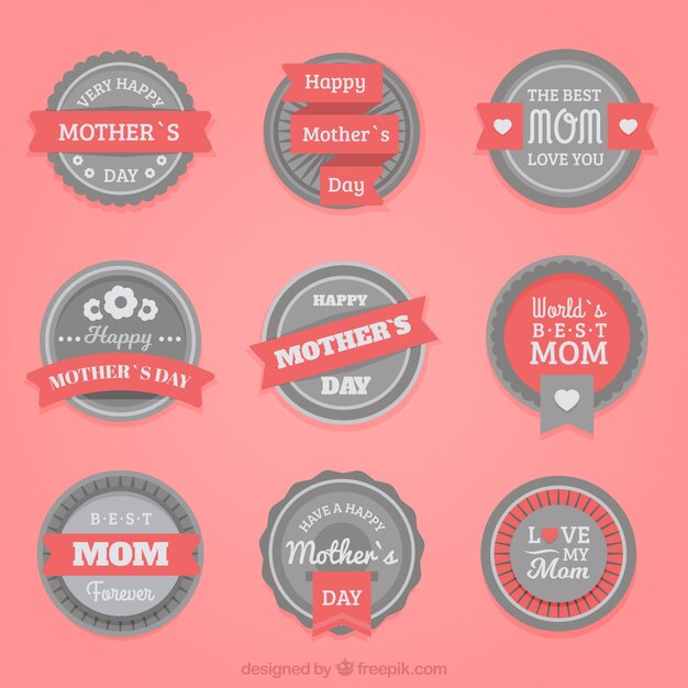 Colección de insignias del día de la madre con detalles rojos