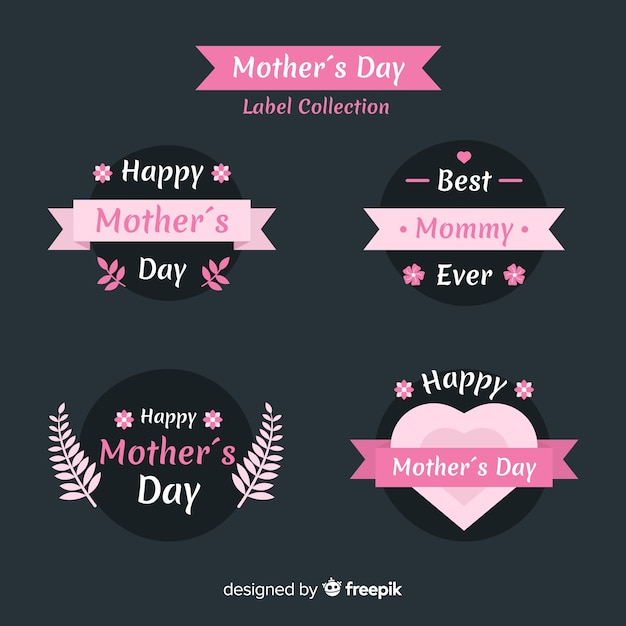 Vector gratuito colección de insignias del día de la madre en diseño plano