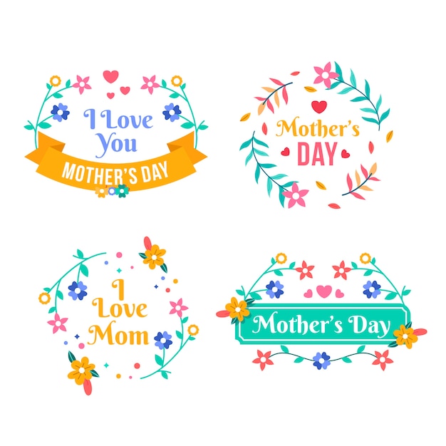 Vector gratuito colección de insignias del día de las madres de diseño plano