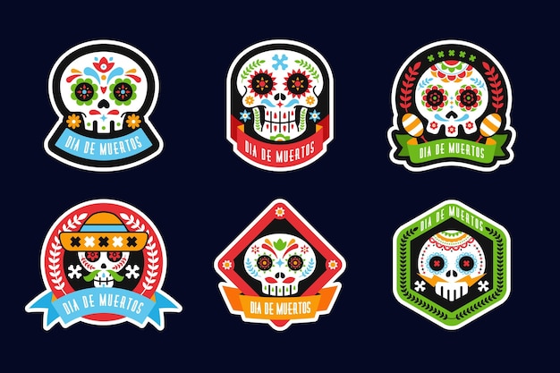Colección de insignias del día de muertos en diseño plano