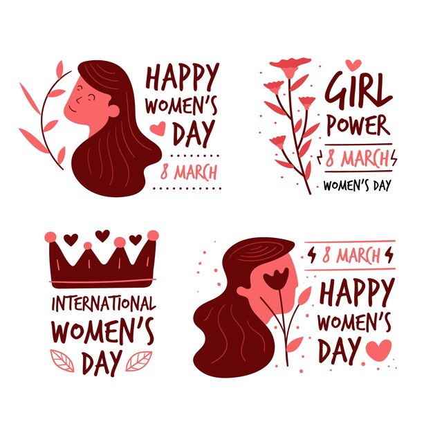 Vector gratuito colección de insignias del día de las mujeres dibujadas a mano