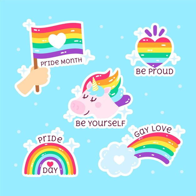 Colección de insignias del día del orgullo de dibujos animados