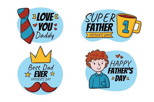 Colección de insignias del día del padre dibujadas a mano de verano plano
