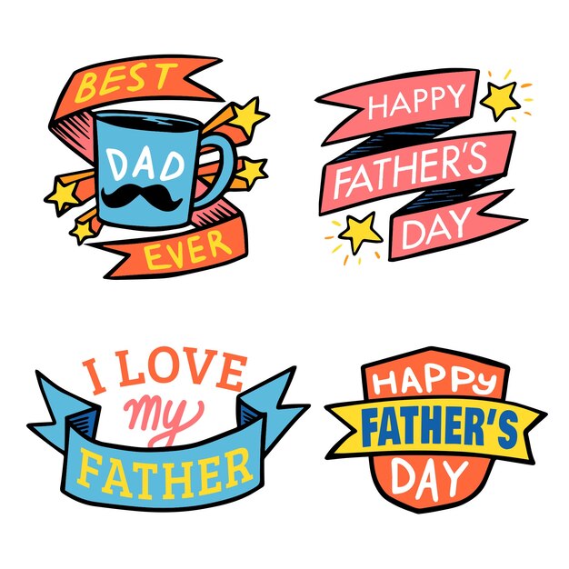 Colección de insignias del día del padre dibujado a mano