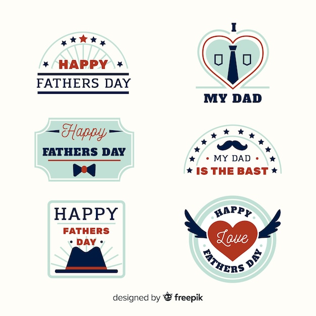 Vector gratuito colección de insignias del día del padre en diseño plano