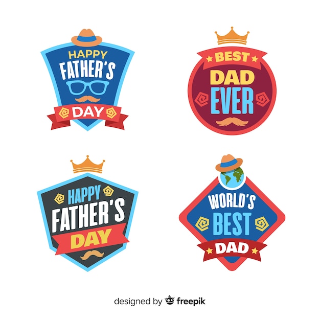 Vector gratuito colección de insignias del día del padre en diseño plano