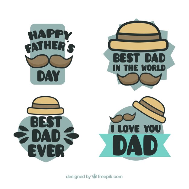 Colección de insignias de día del padre con sombreros y bigotes 