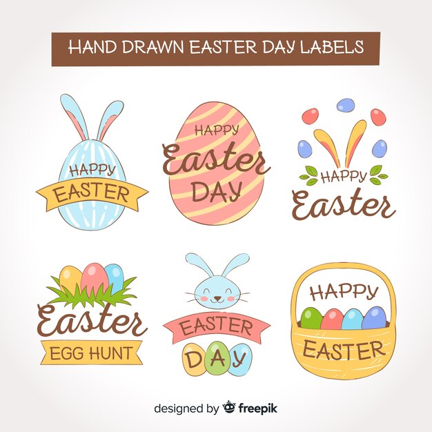 Colección de insignias del día de pascua dibujado a mano