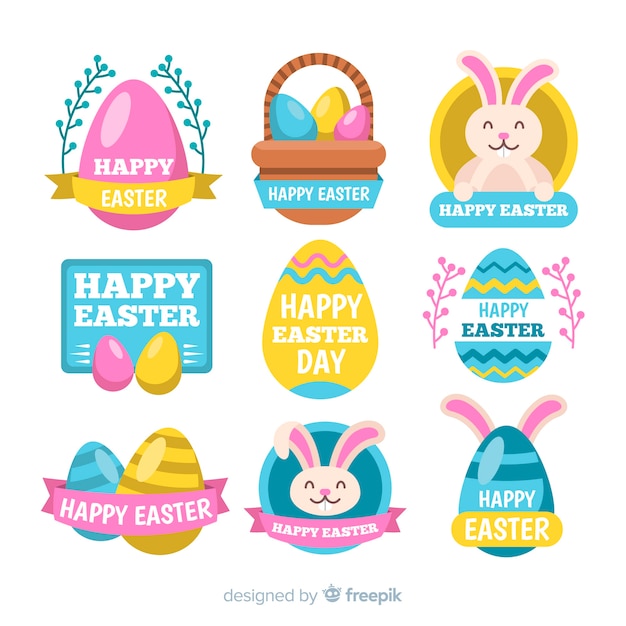 Vector gratuito colección de insignias del día de pascua en diseño plano