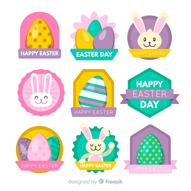 Colección de insignias del día de pascua en diseño plano