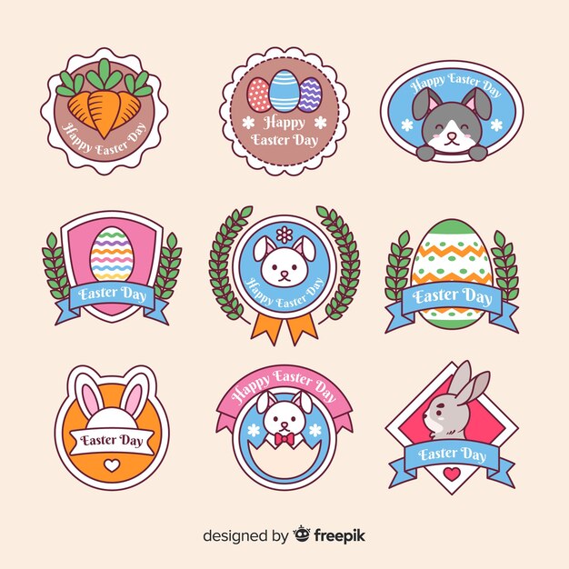 Colección de insignias del día de pascua en diseño plano