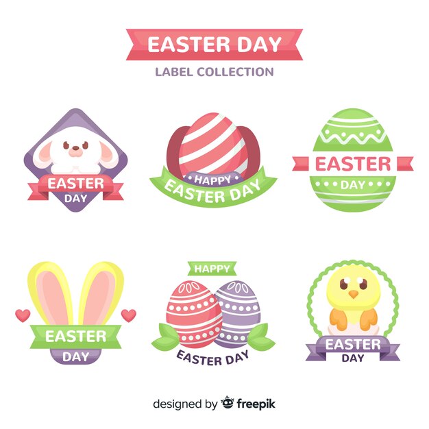 Colección de insignias del día de pascua en diseño plano