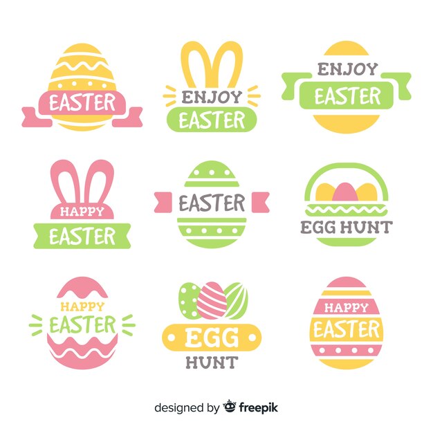 Colección de insignias del día de pascua en diseño plano