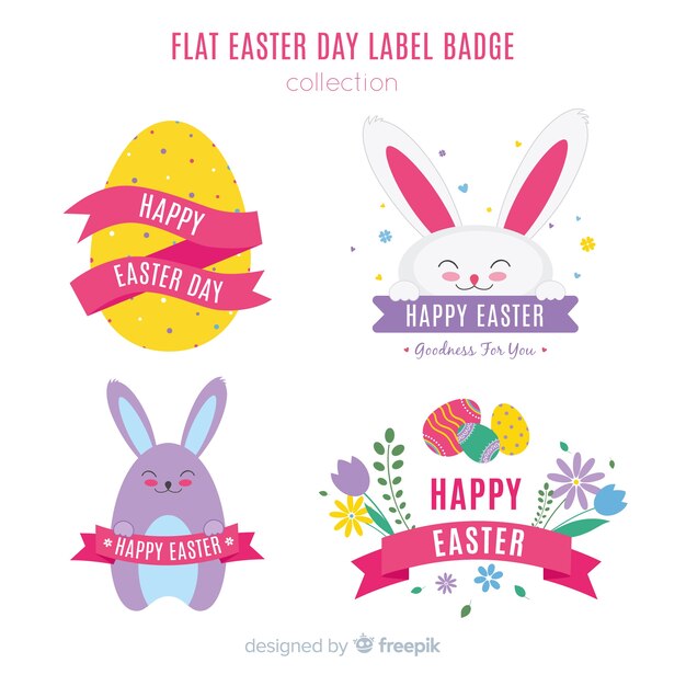 Colección de insignias del día de pascua en diseño plano