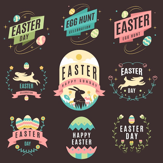 Vector gratuito colección de insignias del día de pascua en diseño plano