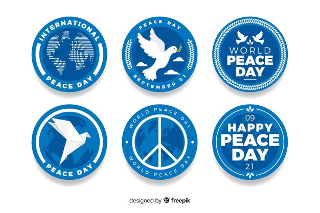 Colección de insignias de día de paz de diseño plano
