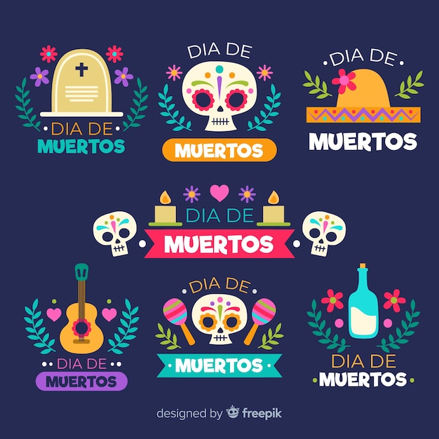 Colección de insignias del día plano de los muertos