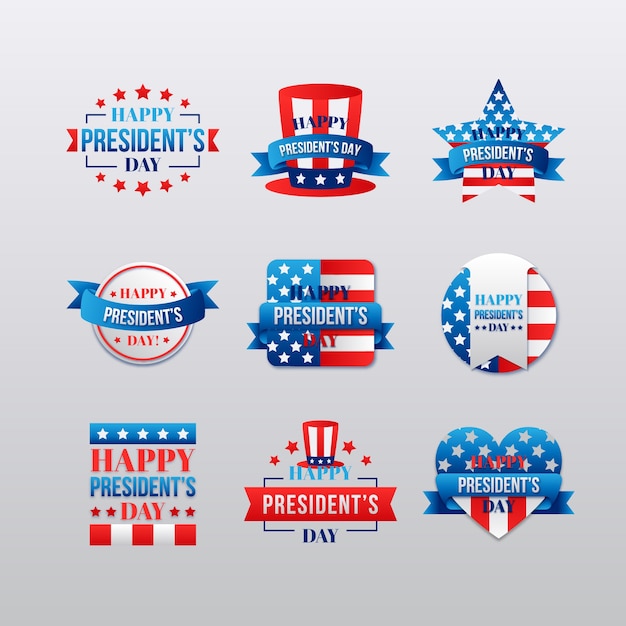 Vector gratuito colección de insignias del día de los presidentes degradados