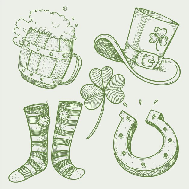 Colección de insignias del día de San Patricio dibujado a mano