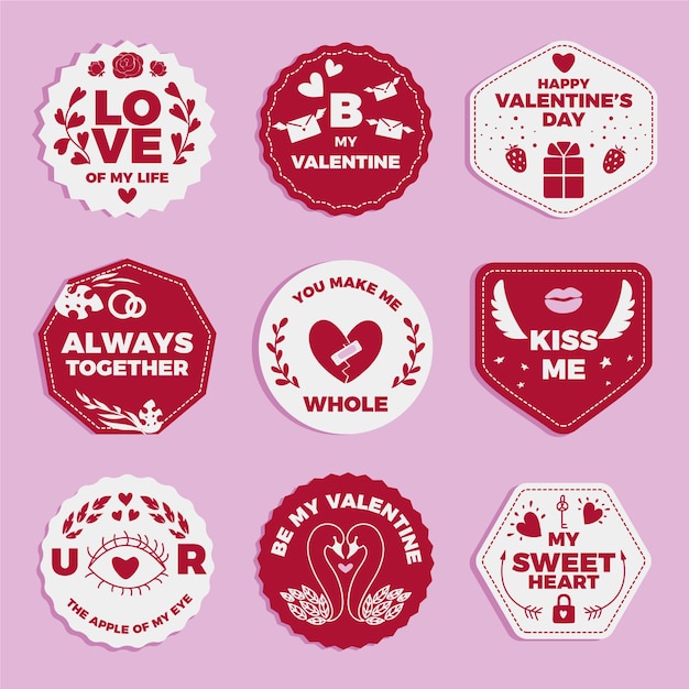 Vector gratuito colección de insignias del día de san valentín dibujadas a mano