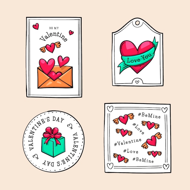 Colección de insignias del día de san valentín dibujadas a mano