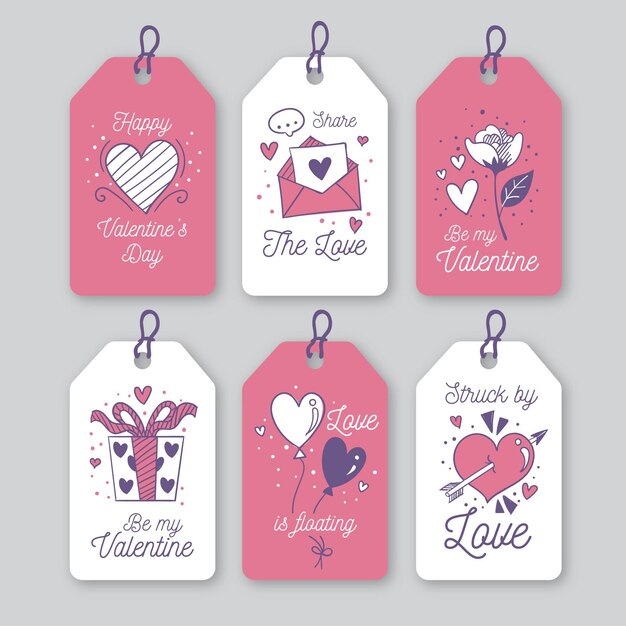 Colección de insignias del día de san valentín dibujadas a mano