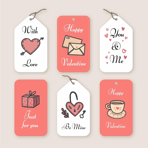 Vector gratuito colección de insignias del día de san valentín dibujadas a mano