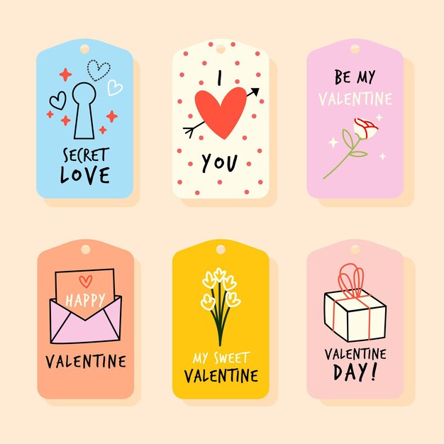 Colección de insignias del día de san valentín dibujadas a mano