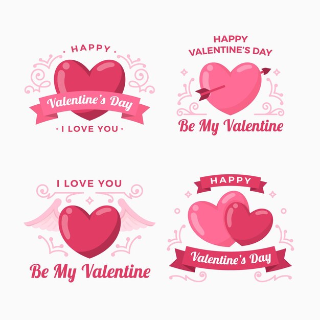 Colección de insignias del día de san valentín en diseño plano