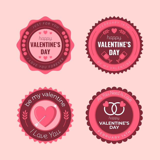 Colección de insignias del día de san valentín en diseño plano