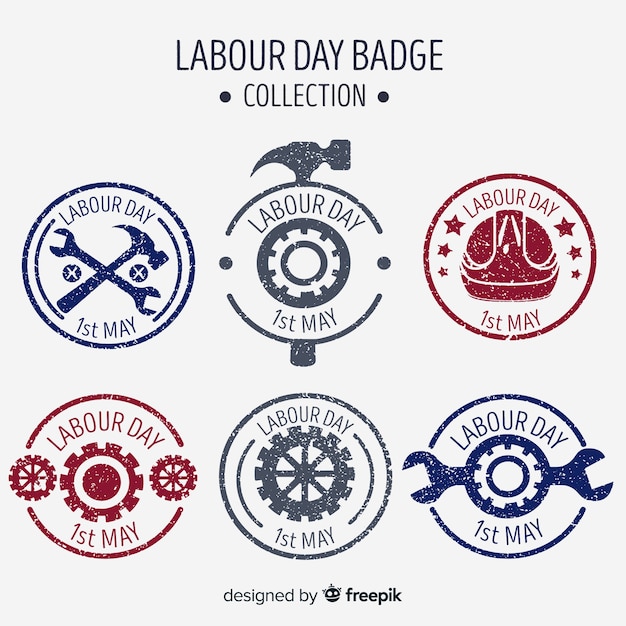 Vector gratuito colección de insignias del día del trabajador dibujadas a mano