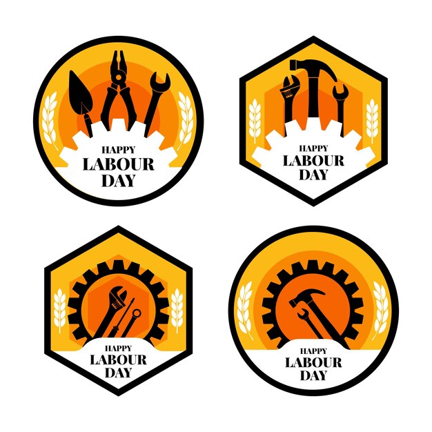 Colección de insignias del día del trabajo en diseño plano