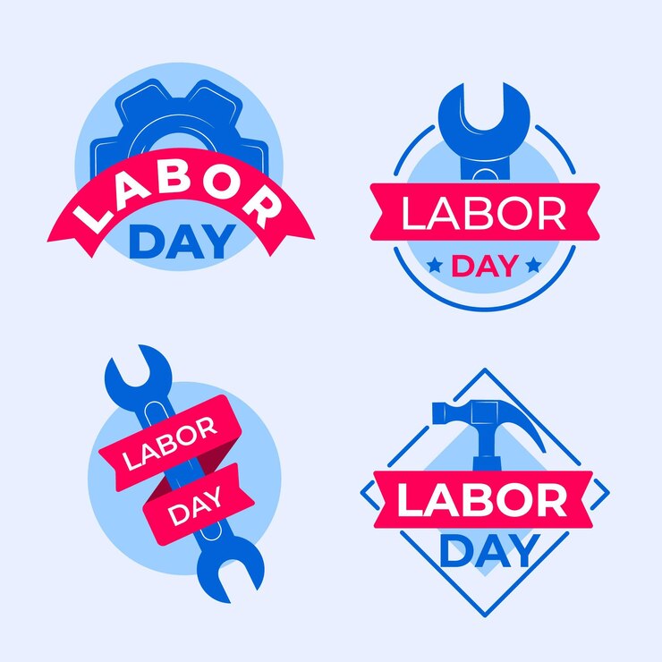 Vector gratuito colección de insignias del día del trabajo de ee. uu. de diseño plano