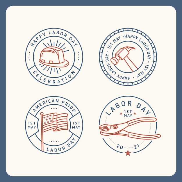 Colección de insignias del día del trabajo de ee. uu. de diseño plano