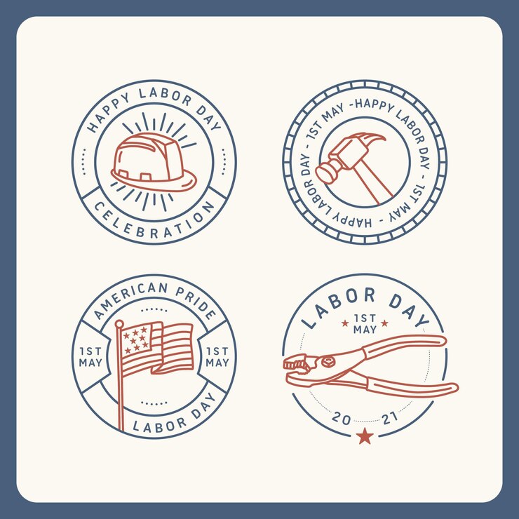 Vector gratuito colección de insignias del día del trabajo de ee. uu. de diseño plano