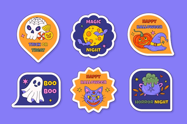 Vector gratuito colección de insignias dibujadas a mano para la celebración de halloween