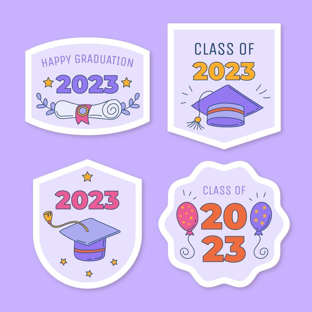 Colección de insignias dibujadas a mano para la graduación de la clase de 2023