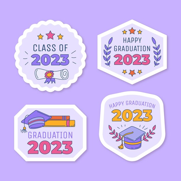Colección de insignias dibujadas a mano para la graduación de la clase de 2023