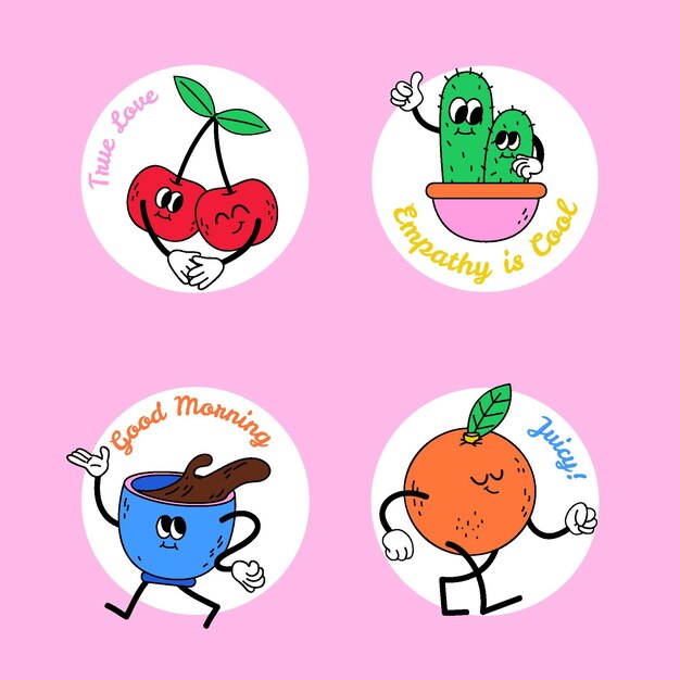 Colección de insignias de dibujos animados de moda dibujados a mano