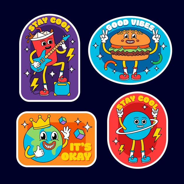 Colección de insignias de dibujos animados de moda dibujados a mano