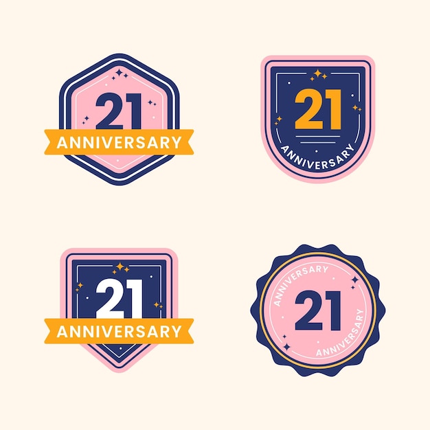 Colección de insignias de diseño plano 21 aniversario