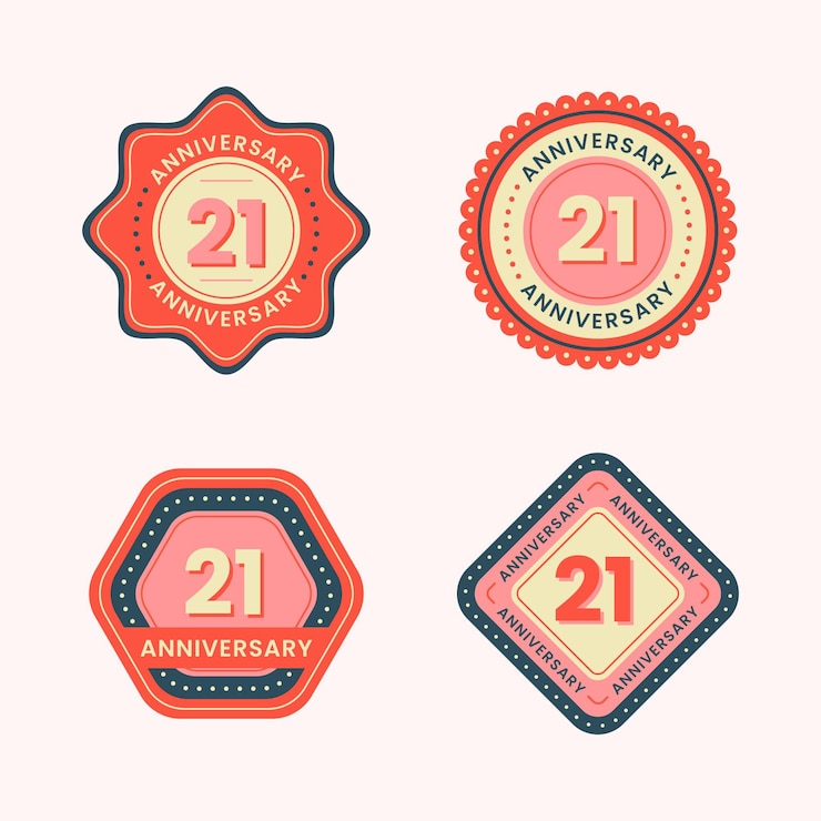 Vector gratuito colección de insignias de diseño plano 21 aniversario