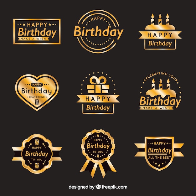 Colección de insignias doradas de cumpleaños 