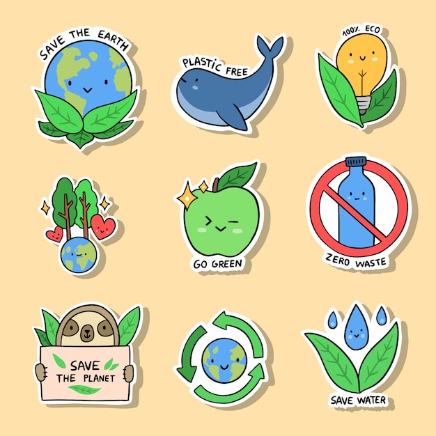 Vector gratuito colección de insignias de ecología dibujadas a mano