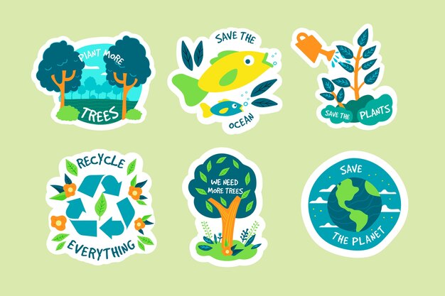 Colección de insignias de ecología dibujadas a mano